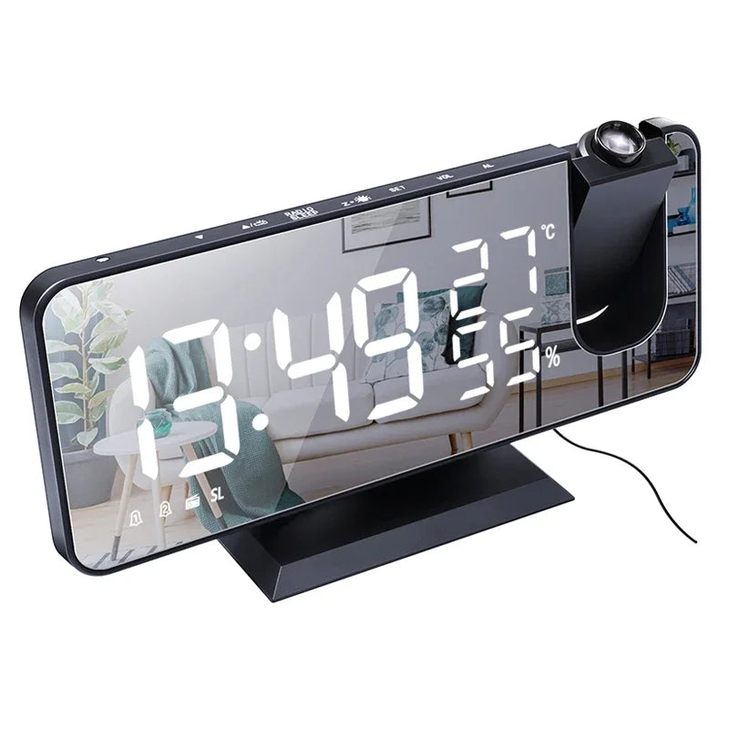 Digital Alarm Clock with Projection | LED Display | FM Radio | Temperature | Humidity | Adjustable Brightness