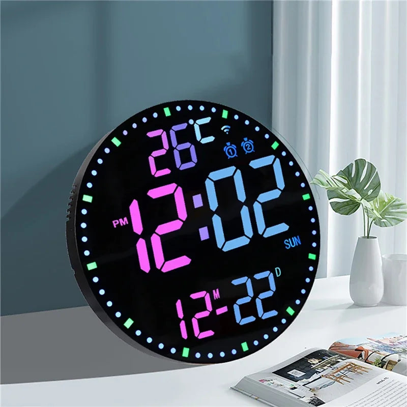 "RGB LED Digital Wall Clock – WiFi App Control, Temperature & Date Display, Smart Alarm Clock"