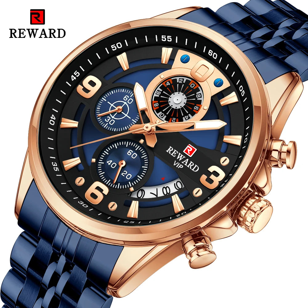 Luxury Men's Chronograph Watch | Stainless Steel | Waterproof | Luminous Display | Stylish Accessory