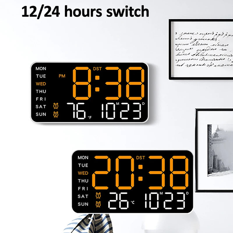 Voice-Activated Digital Wall Clock | Dual Alarms | Temperature Display | Customizable Colors | Bedroom Decor