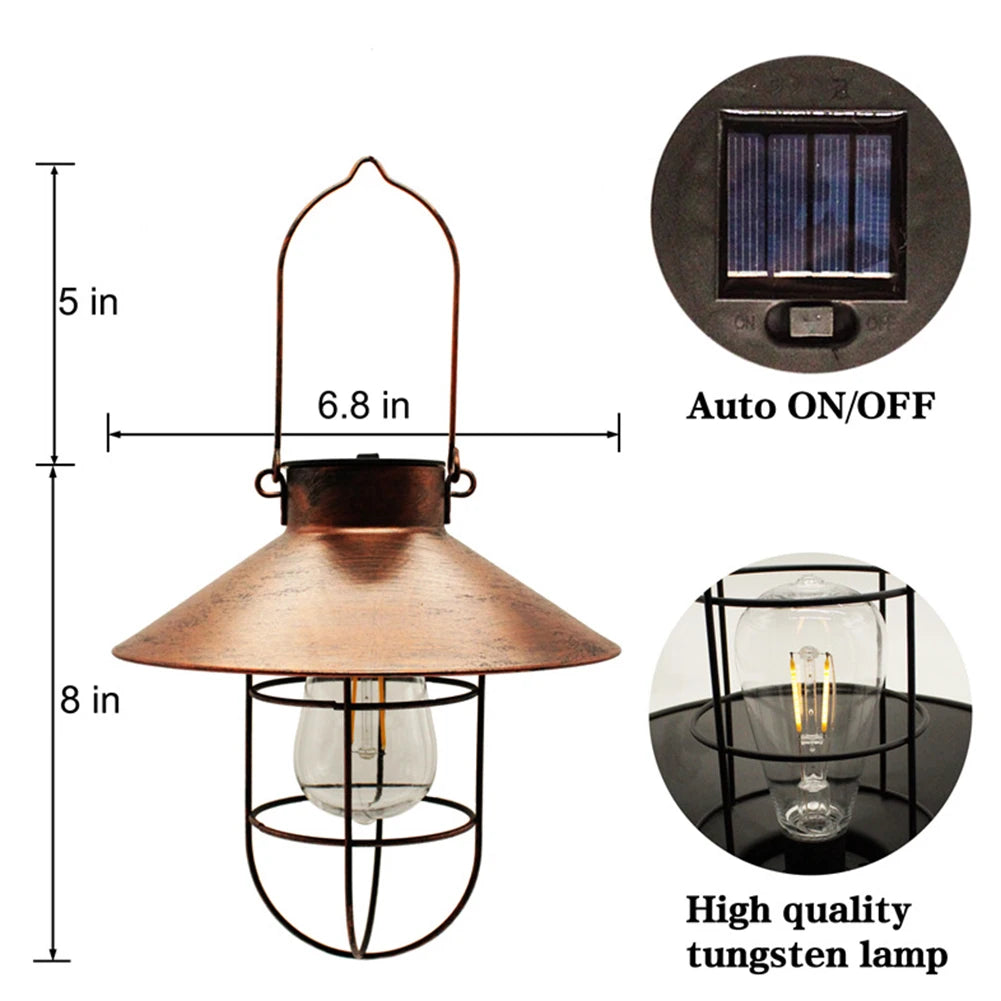 "Retro Hanging Solar Lamp – Waterproof Tungsten Bulb Outdoor Decorative Light for Garden & Patio"