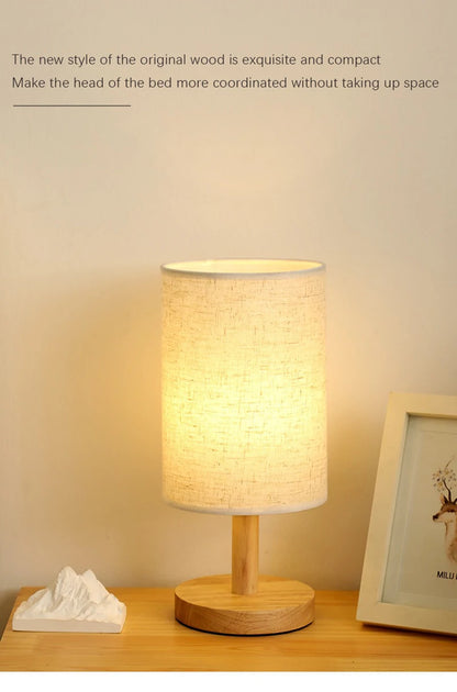 "LED Table Lamp – Chinese Style, Dimmable with Fabric Lampshade, USB Night Light for Bedroom"