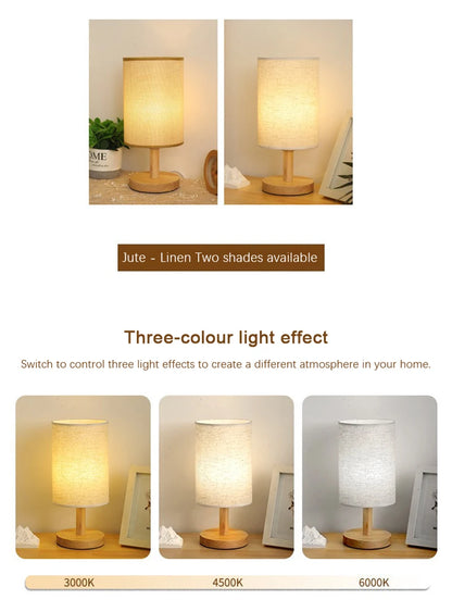 "LED Table Lamp – Chinese Style, Dimmable with Fabric Lampshade, USB Night Light for Bedroom"