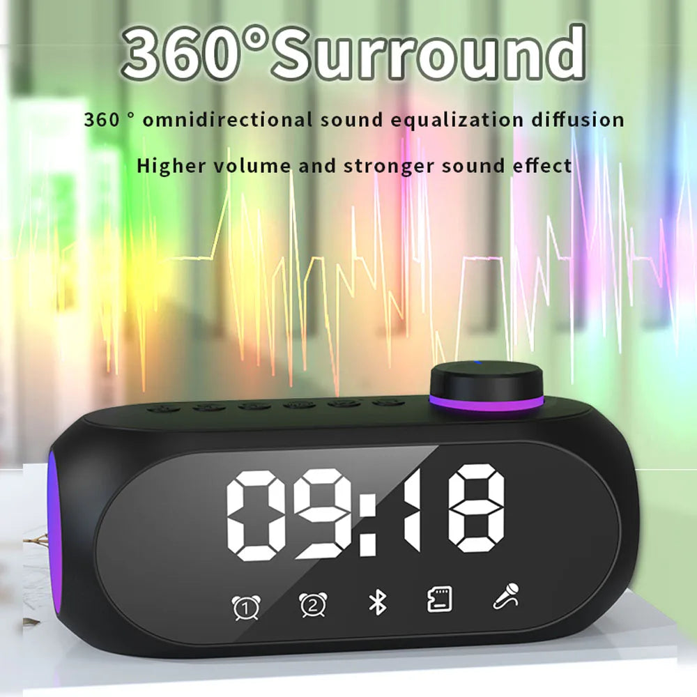 Multifunctional Bluetooth Speaker | 360° Surround Sound | RGB Lighting | Alarm Clock | FM Radio