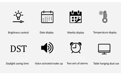 Voice-Activated Digital Wall Clock | Dual Alarms | Temperature Display | Customizable Colors | Bedroom Decor