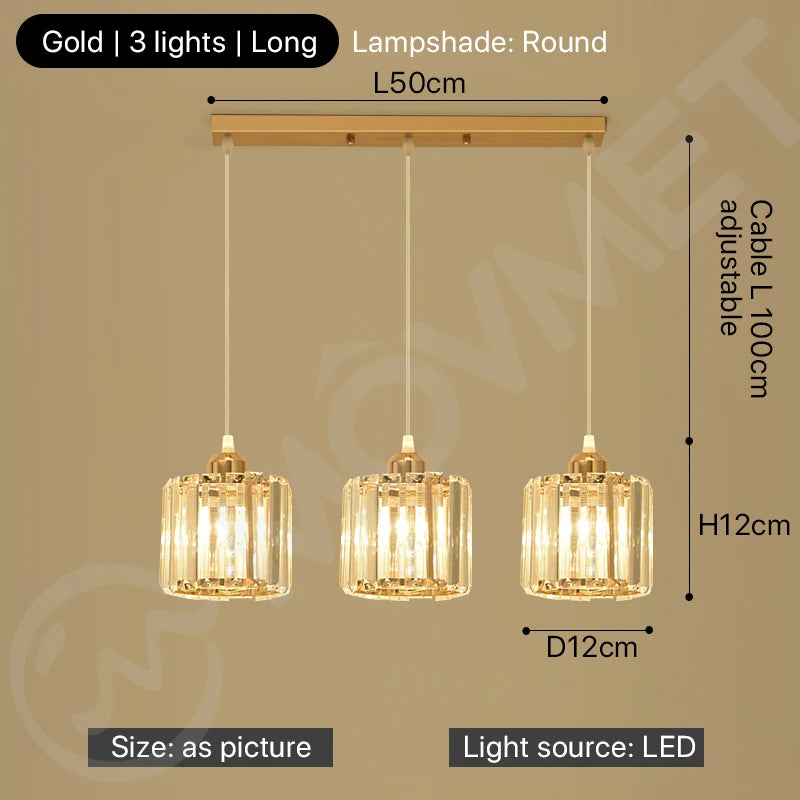 "Crystal LED Pendant Lamp – Gold Glass Chandelier for Dining Room & Living Spaces"