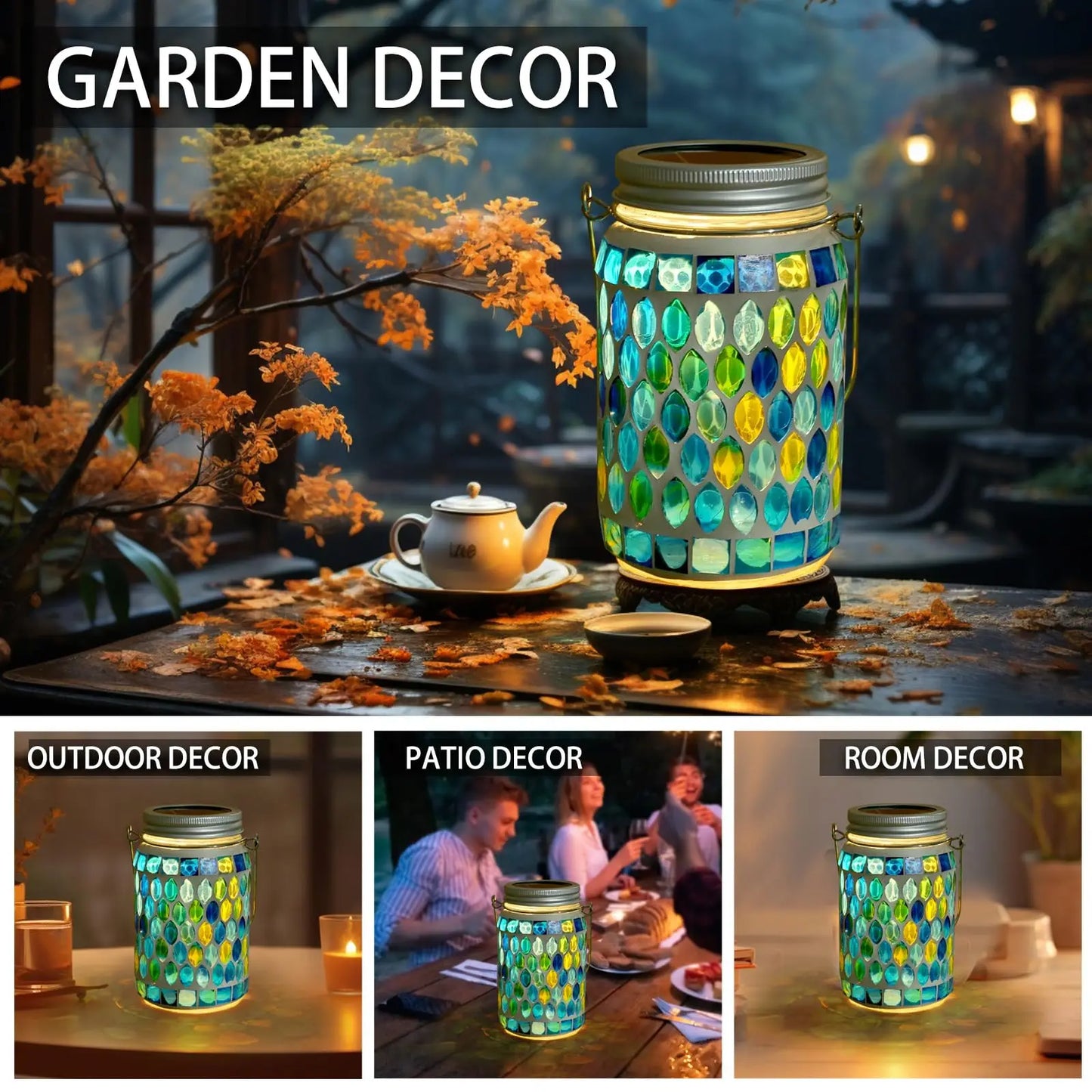 Solar Mosaic Lantern | Outdoor Lighting | Waterproof | Garden Decor | Patio Lights