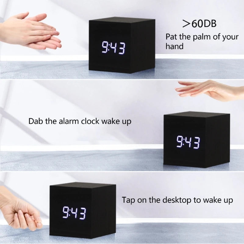 Wooden Cube Alarm Clock | Voice Control | Modern Minimalist | Bedroom | Home Decor