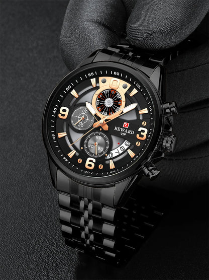 Luxury Men's Chronograph Watch | Stainless Steel | Waterproof | Luminous Display | Stylish Accessory