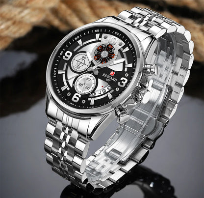 Luxury Men's Chronograph Watch | Stainless Steel | Waterproof | Luminous Display | Stylish Accessory