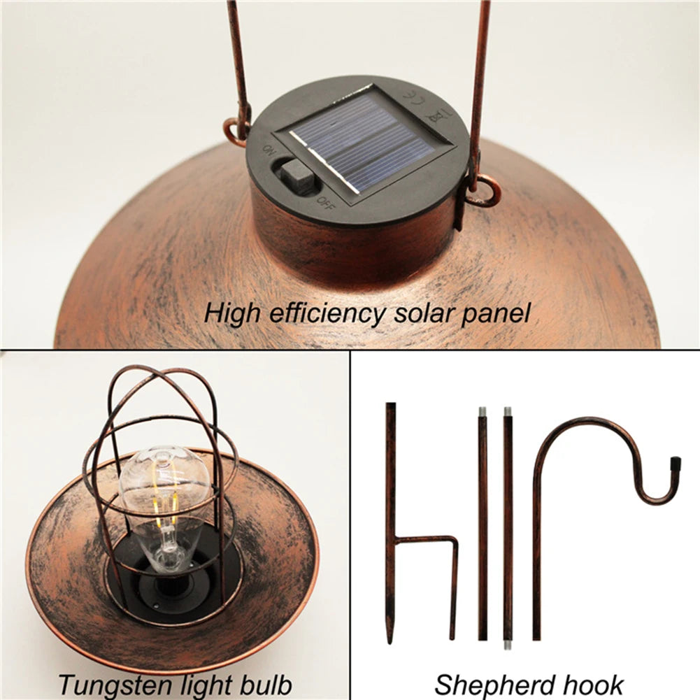 "Retro Hanging Solar Lamp – Waterproof Tungsten Bulb Outdoor Decorative Light for Garden & Patio"