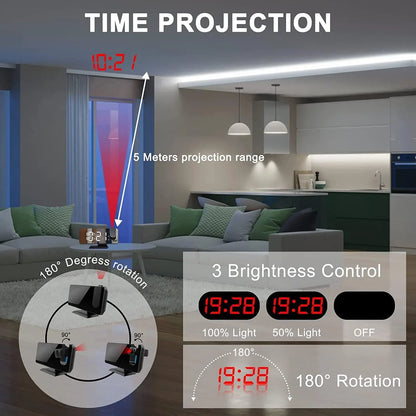 Digital Alarm Clock with Projection | LED Display | FM Radio | Temperature | Humidity | Adjustable Brightness