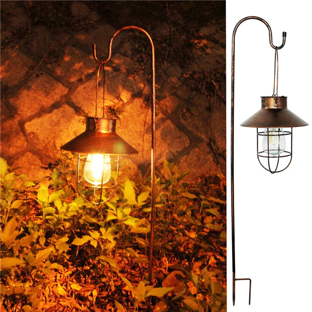 "Retro Hanging Solar Lamp – Waterproof Tungsten Bulb Outdoor Decorative Light for Garden & Patio"