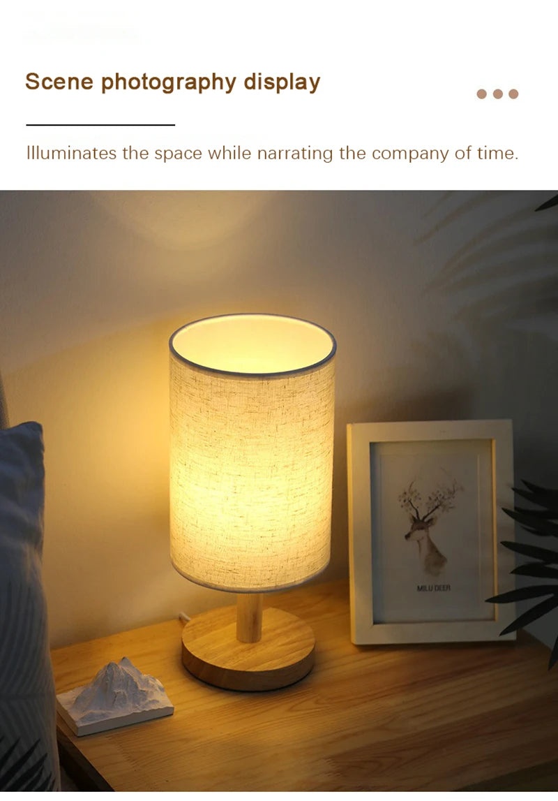 "LED Table Lamp – Chinese Style, Dimmable with Fabric Lampshade, USB Night Light for Bedroom"