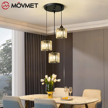 "Crystal LED Pendant Lamp – Gold Glass Chandelier for Dining Room & Living Spaces"