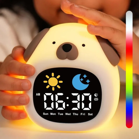 "Puppy-Shape Kids Alarm Clock – Sleep Training Clock with Touch Night Light"