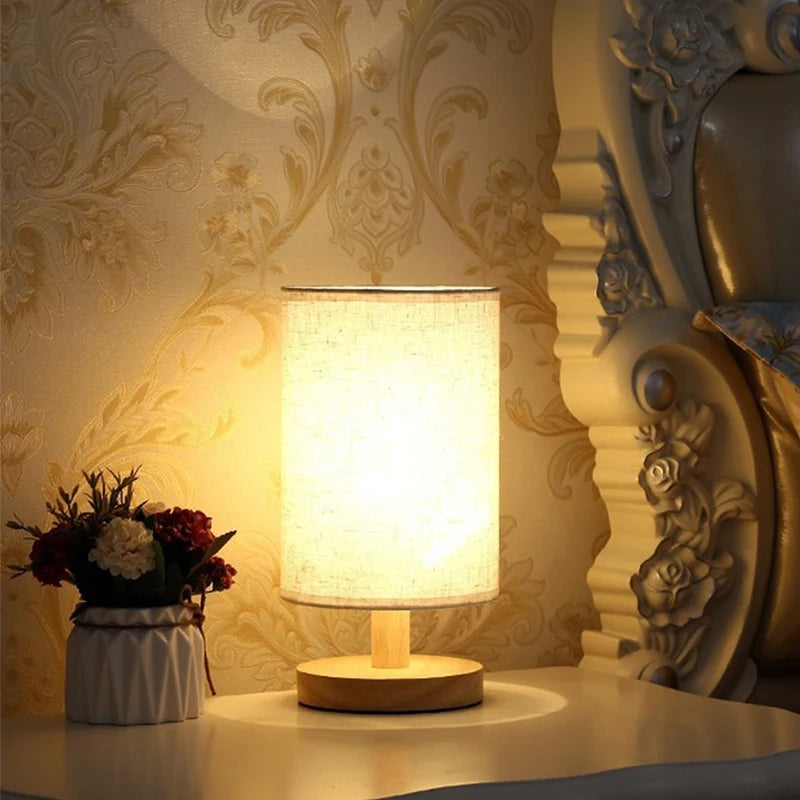 "LED Table Lamp – Chinese Style, Dimmable with Fabric Lampshade, USB Night Light for Bedroom"