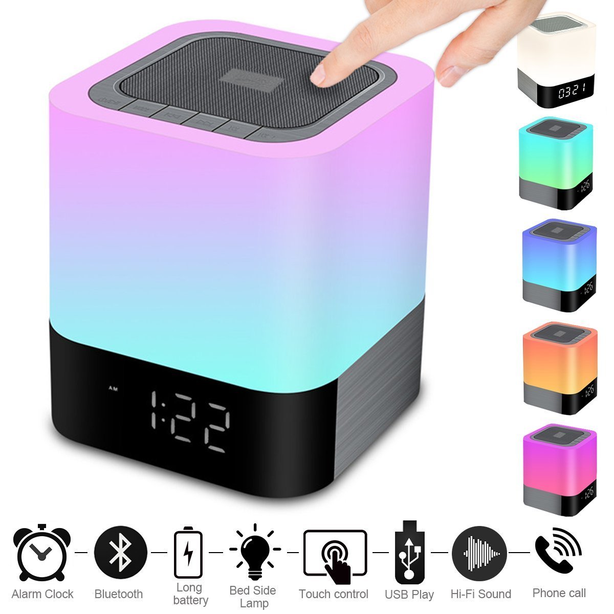 Bluetooth Speaker with Alarm Clock and LED Light