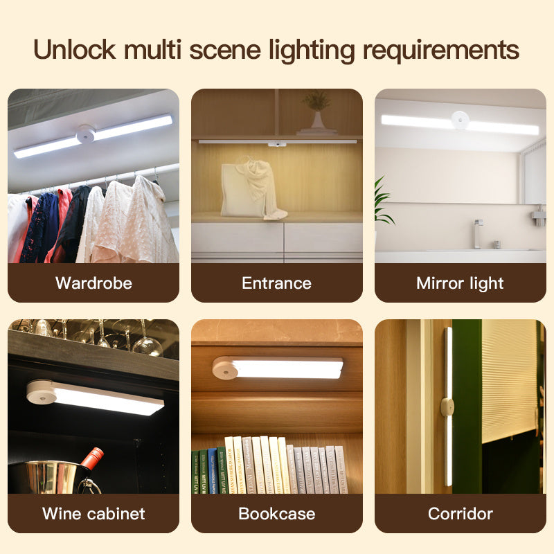 "Enhance your home with this Intelligent Cabinet Light. Features motion sensor, foldable design, adjustable brightness, and multi-color options."