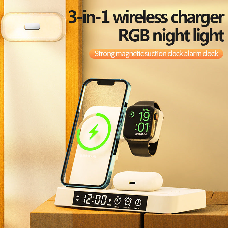 4-in-1 Multifunction Wireless Charger Station with Alarm Clock Display