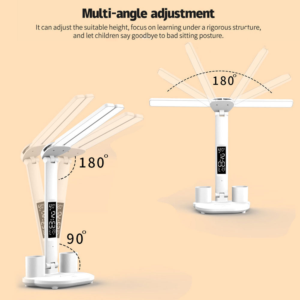 LED Desk Lamp with Calendar, USB Charging, Touch Control, and Pen Holder - OptiChoice