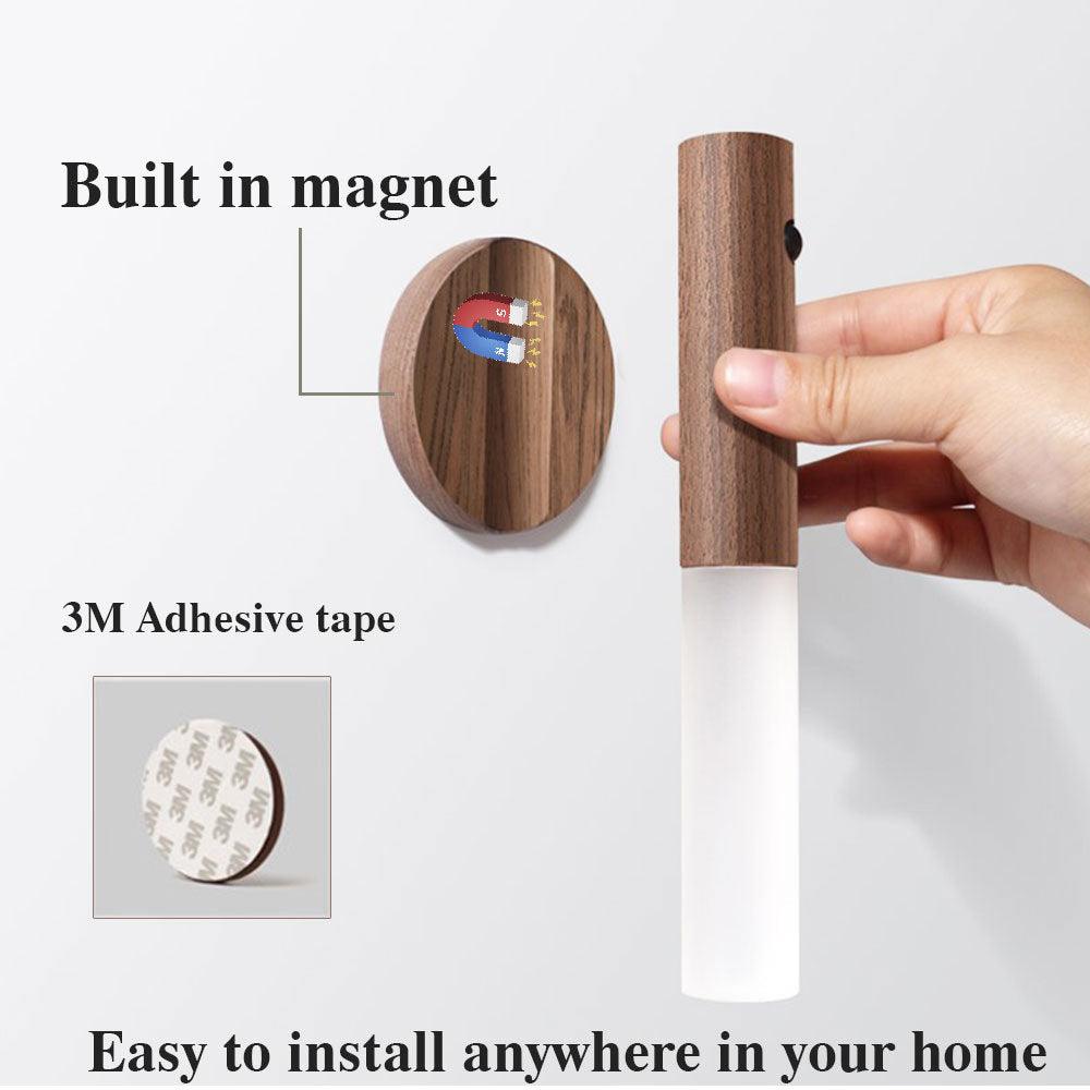 Auto Motion Sensor USB Magnetic Wireless Wood  LED Night Light - OptiChoice