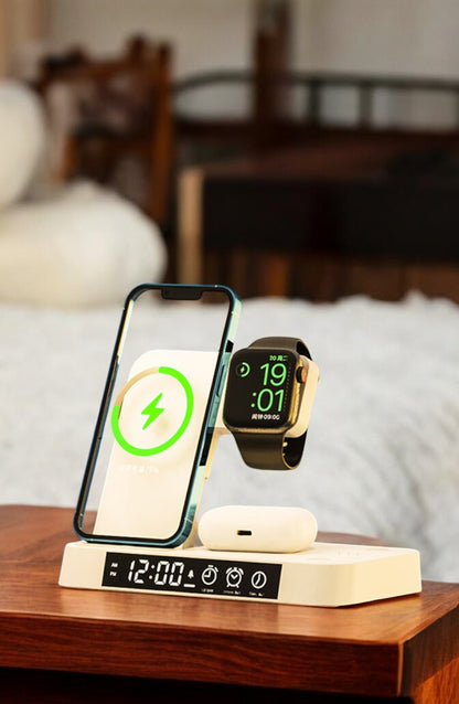 4-in-1 Multifunction Wireless Charger Station with Alarm Clock Display