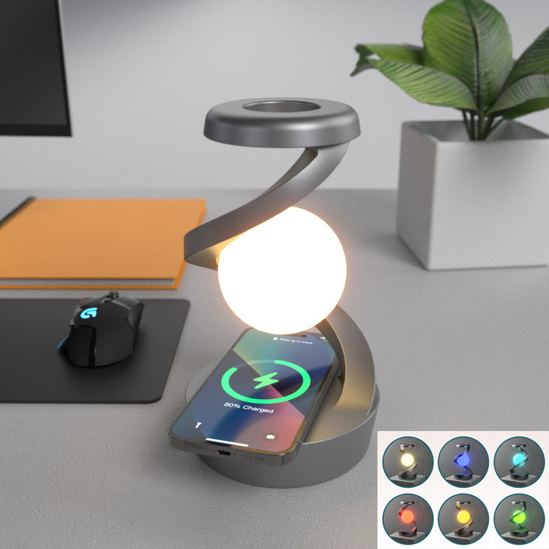 Rotating Moon Desk Lamp with Wireless Charging | Modern Touch-Control LED Night Light for Home Decor