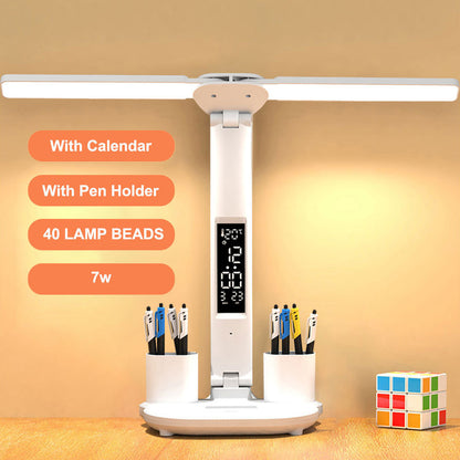 LED Desk Lamp with Calendar, USB Charging, Touch Control, and Pen Holder - OptiChoice