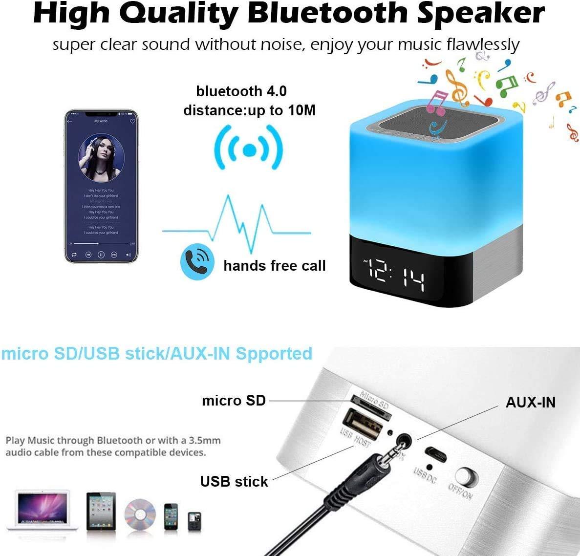 Bluetooth Speaker with Alarm Clock and LED Light