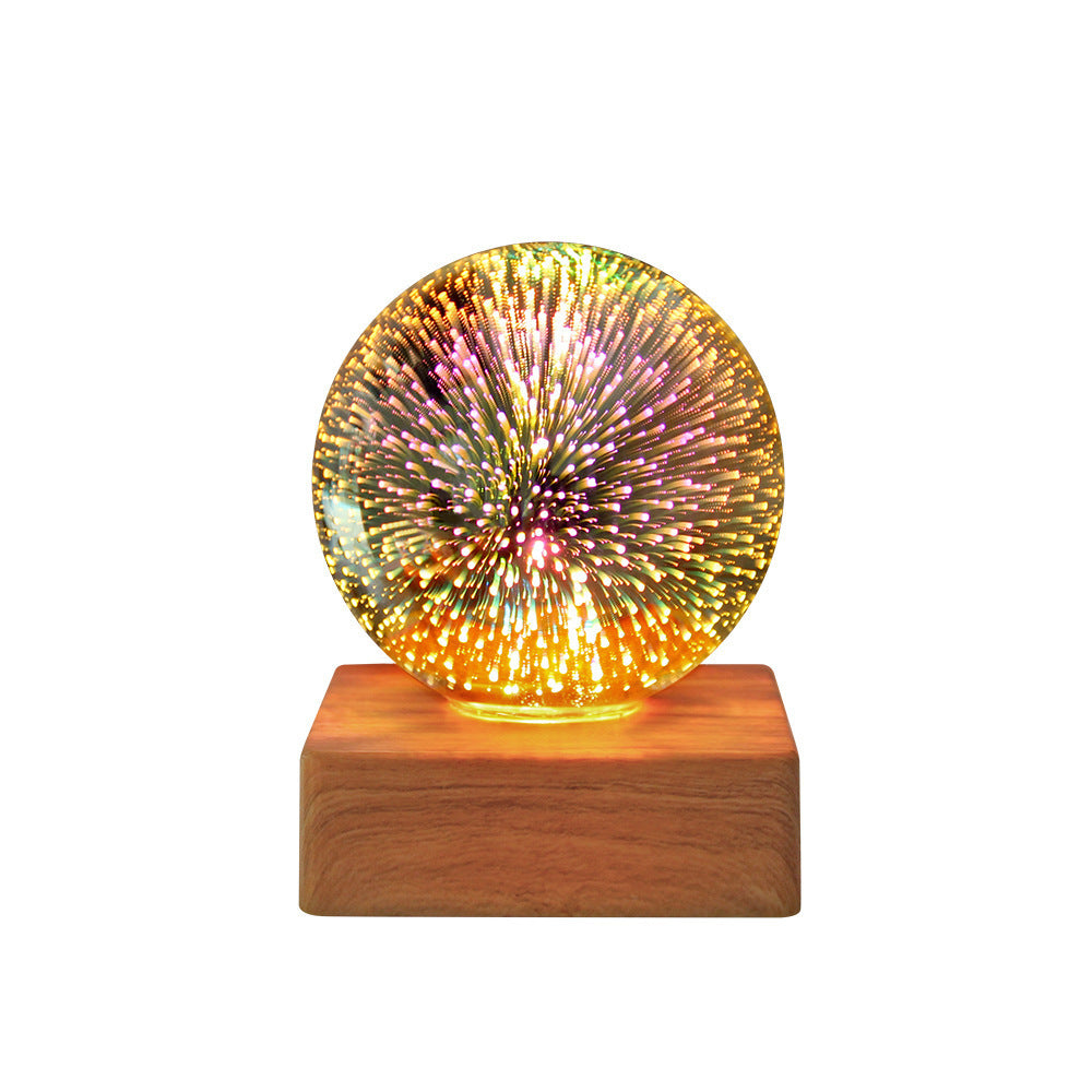 3D Fireworks Decorative Lamp for Bedroom - Glass Bedside Lamp with Remote Control, Starry Sky and Fireworks Lighting Effects