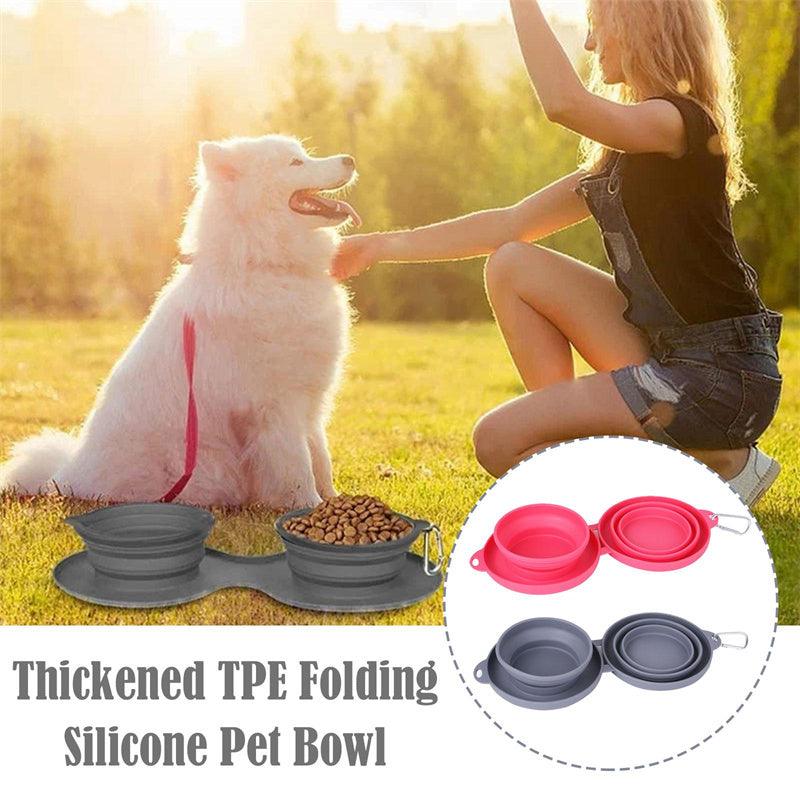 Pet Outdoor Folding Double Bowl â€“ Collapsible Silicone Food and Water Bowls with Non-Skid Mat - OptiChoice