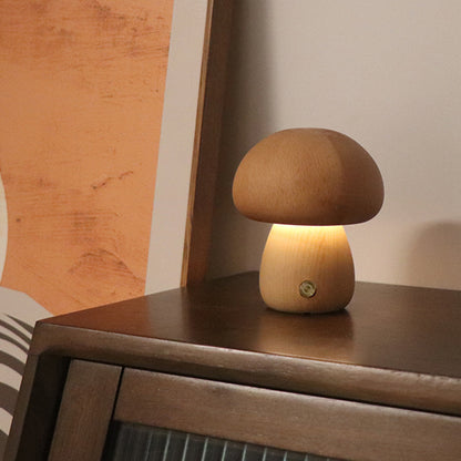 Wooden Cute Mushroom LED Night Light with Touch Switch