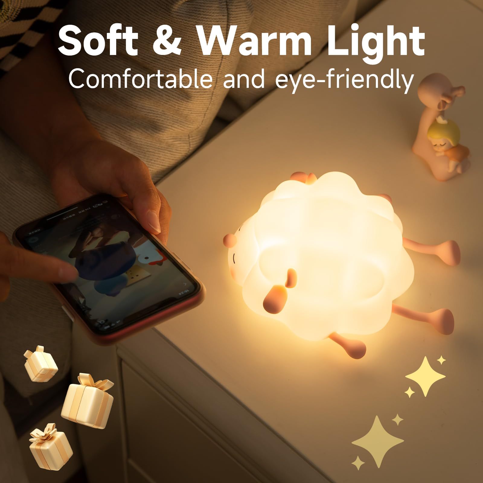 Sheep Night Light | Soft Silicone | Adjustable Brightness | 30-Minute Timer | Children's Room Decor