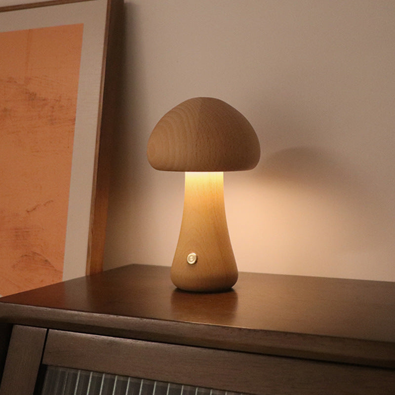 Wooden Cute Mushroom LED Night Light with Touch Switch